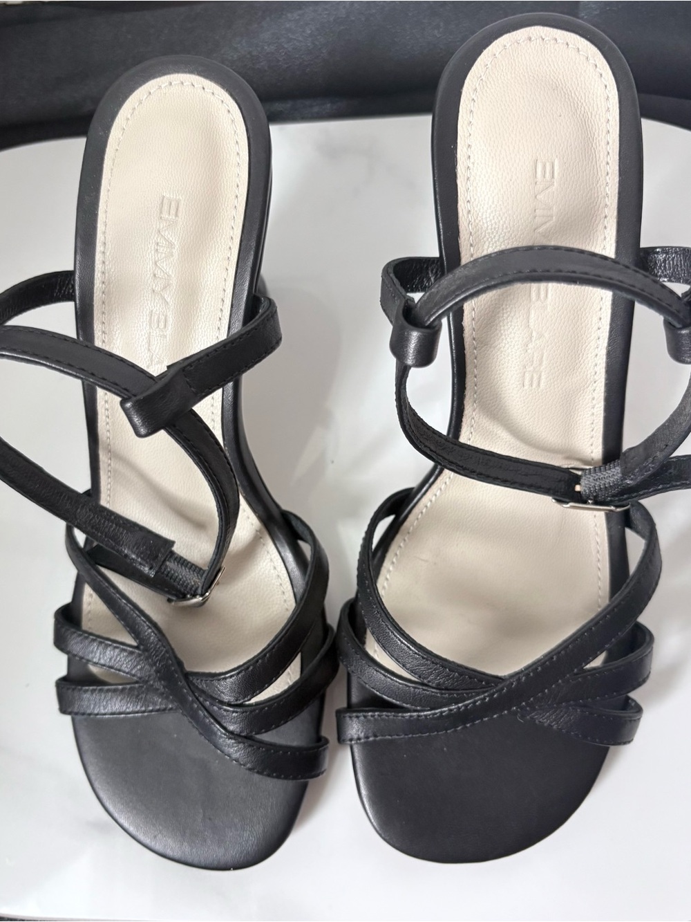 Emmy Blare Made in Italy Black Leather Strappy Heels EU 38 NWOB